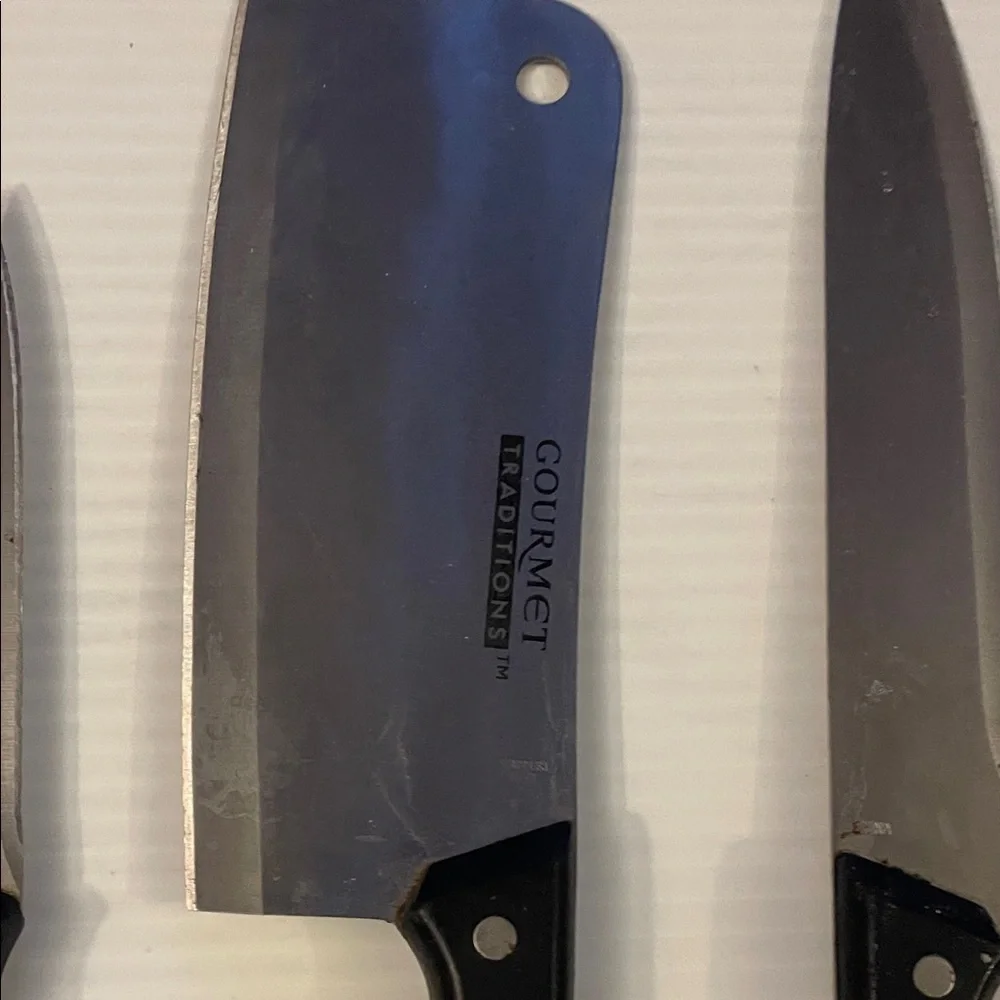 Black Handle Kitchen Knife Set with Honing Rod - Classic Cutlery